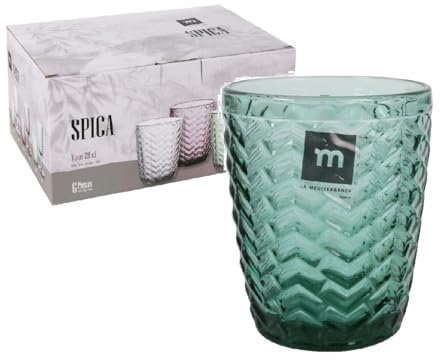 Genérico Juego de 6 Vasos de Cristal - La Mediterranea Spica | Agua - Zumo - Bebidas - Whiskey | Set completo de 6 vasos de Cristal 290 ml (Verde)