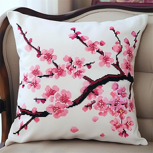 kitphoenix Kit de Coussin avec Crochet à Loquet Fleur Kit Coussin au Point Noué, 43×43CM création de Tapis et Canvas, Kit Tapis Point Noué,Tapis Point Noué Kit