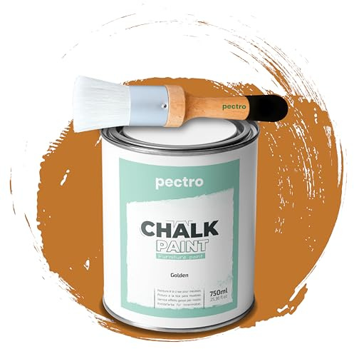 PACK Kreidefarbe für möbel 750ml + Malerpinsel speziell für Chalk Paint - Möbellack Natürlicher Kreideeffekt - Farbe für Holz (Gold)
