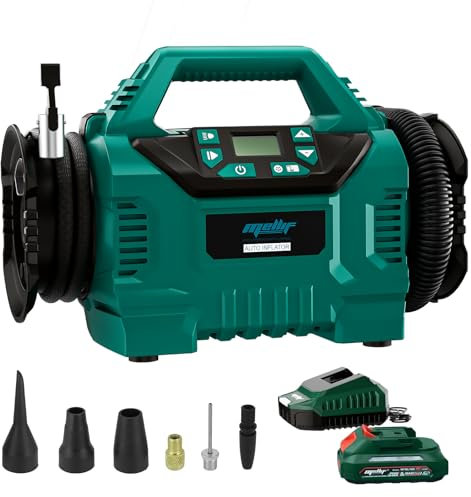 Mellif Akku Kompressor, kompakt Luftkompressor kompatibel mit Makita Akku 18V,160PSI,400L/Min,95cm Schlauchlänge,LED Licht,mit 6 Zubehöre zum Aufblasen/Absaugen(Enthält Mellif 2Ah Akku + Ladegerät)