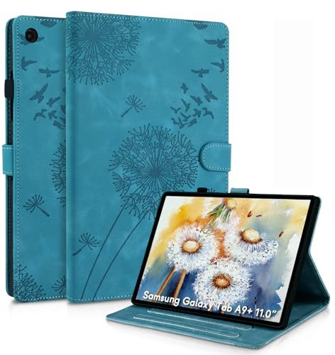 Samsung A9+ Tablet Case 11 Inch with Stand, Dandelion Design Compatible with Samsung Galaxy Tab A9 Plus Case Premium PU Leather Card Slots, Wallet Case for Galaxy A9 Plus Blue