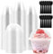 MIVIDE 100 vasos de postre con tapa y cuchara, 180 ml/6oz vasos de postre de plástico reutilizables, tazas de postre con tapa para mousse, pudín, helado, fiesta de postre, bodas