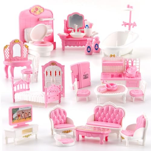 Juego de muebles para casa de muñecas, juego de 4 habitaciones, 32 piezas en miniatura, accesorios para 1:12, minicasa de muñecas