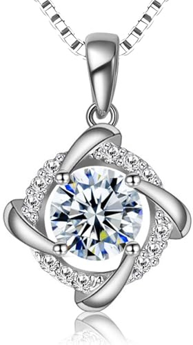 FEIKFEIZ Collana in Moissanite per Donna, Pendente, Moissanite da 1CT, Coltivata in Laboratorio, Placcata in Rodio, Gioielli con Pendente, Confezione Regalo Inclusa.