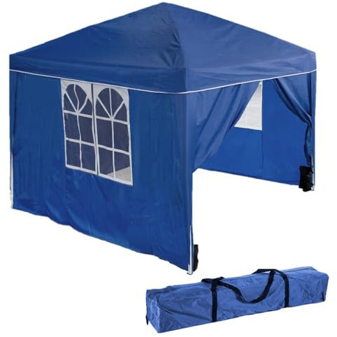LOLAhome Carpa Cenador Gazebo Plegable 3 x 3 m Azul | Mejores Tubos de Acero de Alta Resistencia, Antiviento, 4 Bolsas Arena, Protección UV | Paredes: 2 Ventana +1 Cremallera +1 Cerrada
