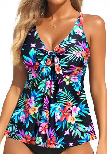 Yonique Womens Flowy Tankini Tops Only Modest Swim Tops Loose fit Bathing Suit Tops No Bottom Multi Floral 20W
