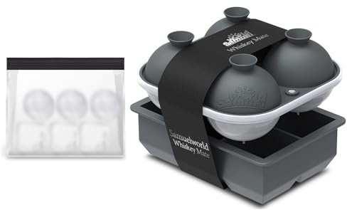 Samuelworld Large Silicone Premium Ice Trays, 2 Inches Big Cubes & 2.5 Inches Sphere Ice Molds - BPA Free, Craft Ice Maker for Gifting, Easy Release - Grey(With Ice Bag)