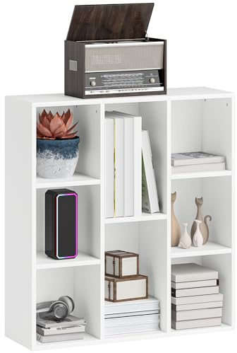 HOMCOM Librería de 3 Niveles Estantería de Libros con 8 Compartimentos Diseño Vertical u Horizontal para Sala de Estar Oficina Dormitorio 74,3x24x80 cm Blanco