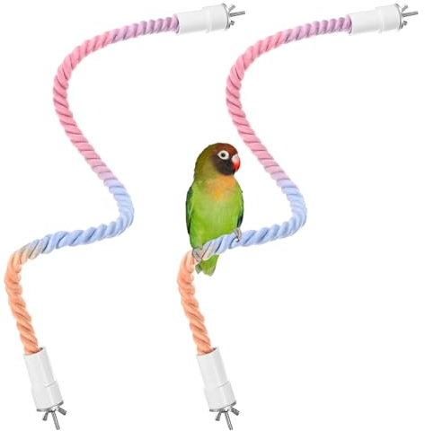 M METERXITY 2-Perches en Corde pour Cages d'oiseaux, Longueur 23.6 Pouces Prise Confortable Perche Flexible en Corde Aiguisage Bec & Pattes pour Perroquets/Calopsittes [Rose Bleu]
