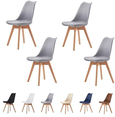 Nera Set of 4 Dining Chairs Padded Seat with Metal Legs Kitchen Office Living Room (Grey)