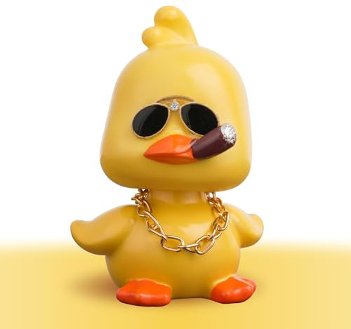 Spunklad Bobble Heads Ducks, Car Dashboard Decor Cute Yellow Shaking Head Duck Doll for Car Interior Ornament with Glasses, Necklace and Funny Accessories (Stand)