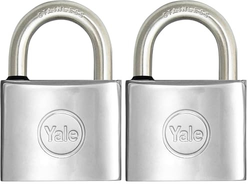 YALE Candado marino de latón Y1100030080X, ancho del cuerpo 30 mm, arco largo de acero inoxidable de 15 mm, con anillo de goma y doble sistema de cierre (Paquete de 2)