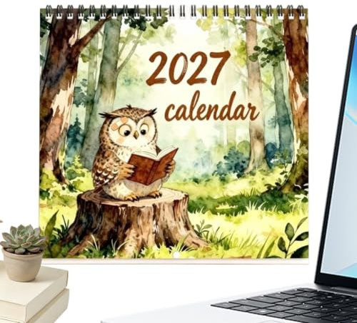 2027 Månadskalender Söt Uggla Månadsplanerare Med Tjockt Och Block | 20 x 20 cm Jan-Dec Bordskalender Passar Lärare Student Barn Familj Klassrum Nyårsfest