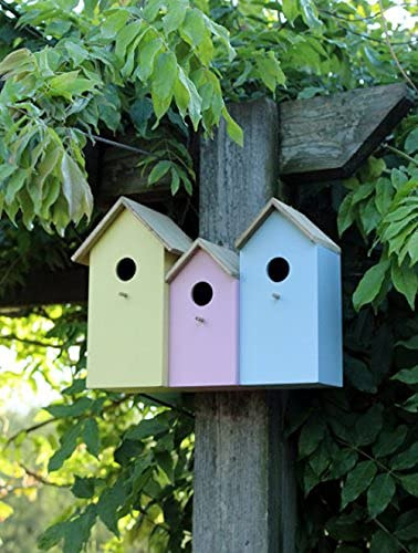 Garden Mile® Colourful Novelty 3 In 1 Garden Bird Houses Highly Detailed Predator Proof Bird Nesting Boxes For Small Birds Garden Ornaments (3 in 1 Tri-colour House)