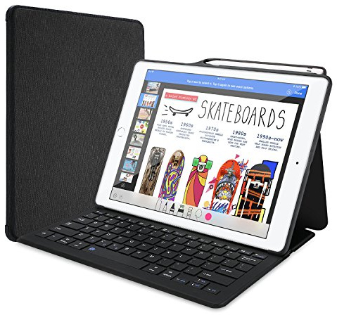 ProCase iPad Pro 12.9 2017/2015 Keyboard Case, Built-in Apple Pencil Holder, Lightweight Folio Stand Protective Smart Book Cover with Wireless Keyboard for Apple iPad Pro 12.9 1st / 2nd Gen –Black