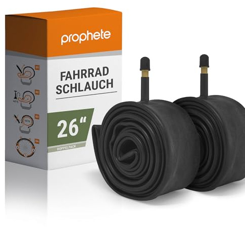 Prophete Fahrradschlauch, | 2 Stück | Autoventil | ETRTO 47-559, 50-559, 54-559, 57-559, 47-584, 50-584, 54-584, 57-584 | geeignet von 26 x 1,75 Zoll bis 27,5 x 2,25 Zoll, Schwarz
