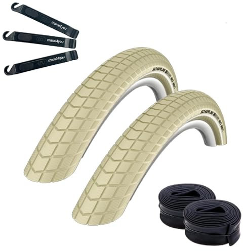 Angebot-Set / 2 x Schwalbe Big Ben Fahrradreifen K-Guard Creme mit Reflex 50-622 (28 x 2,00) + 2 Schwalbe Schläuche SV19 inkl. maxxi4you Reifenheber