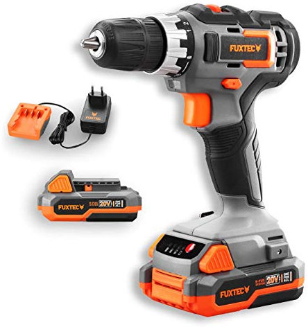 FUXTEC Akku-Schrauber 20V SET E1BS20 inkl. Li-Ionen Batterie & Ladegerät – Akkubohrschrauber – stufenlose Geschwindigkeitsreglung
