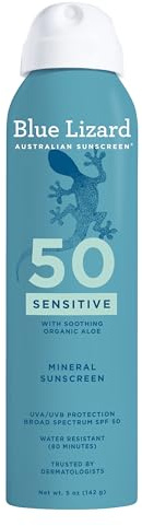 Blue Lizard Sensitive Mineral SPF 50 Spray, Dermatologist-Recommended Brand, Broad-Spectrum UVA/UVB Protection, Water-Resistant, Zinc Oxide Formula, 5 oz