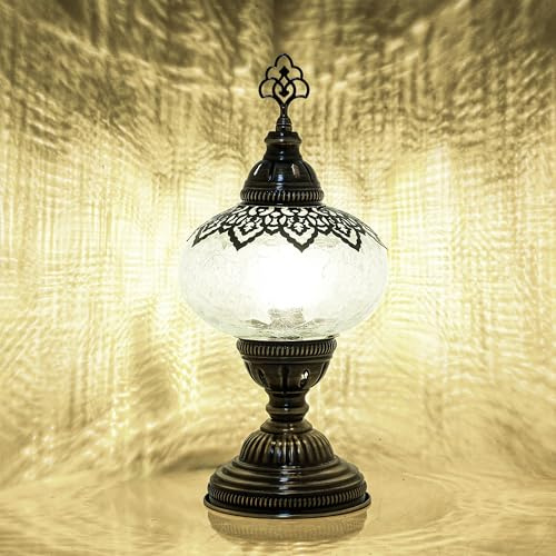 Mozaist Battery Operated Turkish Lamp with Built-in LED Light, Cordless Mosaic Table Lamp, Moroccan Decorative Glass Vintage Lamp Shade, Portable Desk Bedside Stained Glass Lamp