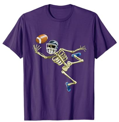 American Football Skeleton Halloween Men Boys Football Fan T-Shirt