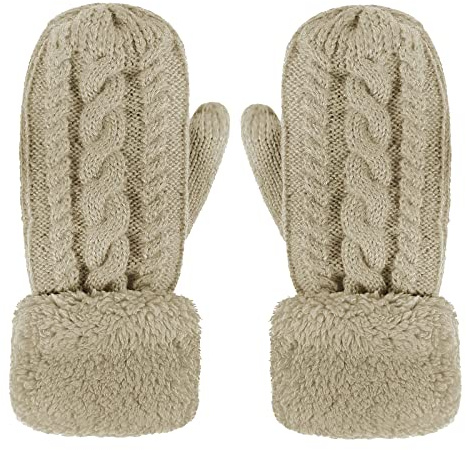 JIAHG - Guanti invernali da donna, caldi e spessi, a maglia, termici, fäustlinge, per sport, ragazze, per tempo freddo, cachi, Taglia unica