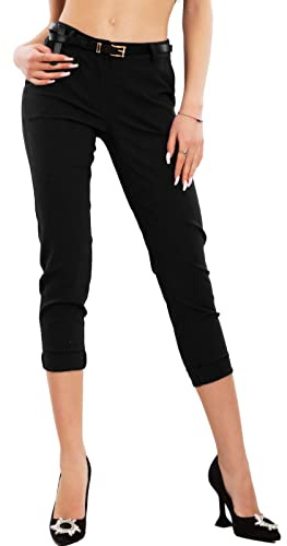 Toocool Pantalon Femme Classique Élégant Capri Taille Basse Pinocchietto VB-2918 [M, Noir]
