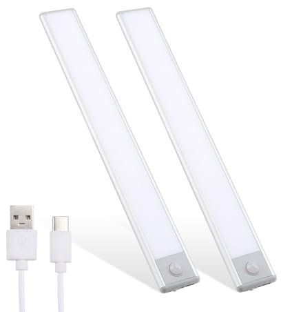 da LIGHT LED Unterbauleuchten mit Bewegungsmelder, USB Wiederaufladbar Batterie Schrankleuchten, 3000K Warmweiß Nachtlicht, 30CM Schranklicht für Schrank Küchen Treppe Schublade (2 Stück)