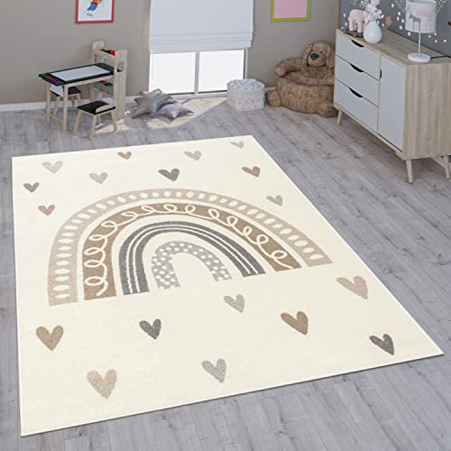 Paco Home Kinderteppich Teppich Kinderzimmer Mädchen Jungs Verschiedene Motive Und Größen, Grösse:200 cm Rund, Farbe:Beige