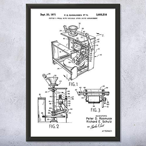 Framed Potters Wheel Print, Pottery Wall Art, Potter Gifts, Pottery Class Decor, Artist Gift, Ceramics Store Art Black & White (12x18)