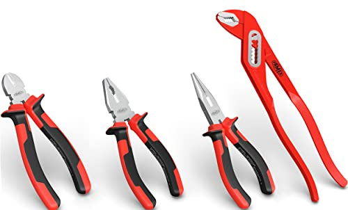 FAMEX 3957-4 Profi Zangen Set in TOP Qualität - mit Seitenschneider, Kombizange, Telefonzange und Wasserpumpenzange - 4-tlg.