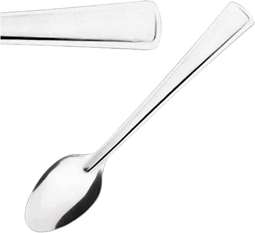 Nisbets Essentials 18/0 Stainless Steel Dessert Spoons, Pack of 12 | Magnetic properties help prevent accidental loss in bins, with a dishwasher-safe design for rapid commercial cleanup.