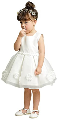 Bambina Abiti da Battesimo Vestito Battesimo Abito con Mantellina Pizzo Neonato a Fiori Tulle Abitini per Bimba Principessa Matrimoni Compleanno Ballo di Fine Anno Bianco 0-3 Mesi