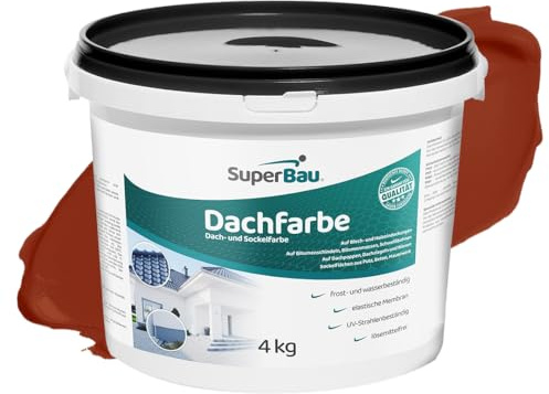 SuperBau Dachfarbe Ziegelrot (4 kg ca.10m²) Sockelfarbe WASSERDICHT, Fassadenfarbe für Außen, Dachbeschichtung für Blechdach, Bitumen, Dachpappe, Schindeln, Putz