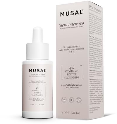 MUSAL Siero Viso Antirughe e Occhiaie con Acido Ialuronico, Vitamina C e Bava di Lumaca Bio, Rimpolpante e idratante Made In Italy 50ML