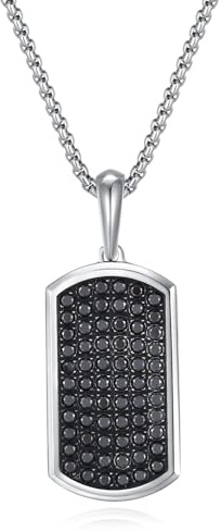 GAVU Collier Homme Pendentif Plaque d'Identité Rectangle Zircon Cubique Noir 60cm