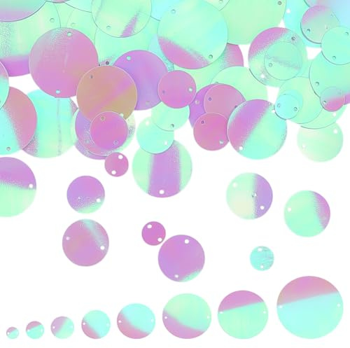 PandaHall 390 pezzo di Paillettes Sciolte Rotonde Piatte, 8 dimensioni Paillette Iridescenti Paillettes In PVC Bianco Arcobaleno Sfuse per Artigianato Cucito Progetto Artistico Orecchini