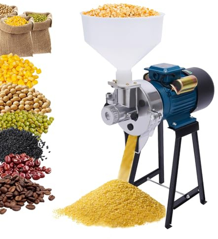 Treliamd Electric Grain Mill Grinder, 2200W Wet&Dry Cereals Grinder, Commercial Grain Grinder Corn Mill, Heavy Duty Grain Grinder Machine 110V, Wheat Feed Mill Flour Mill with Funnel