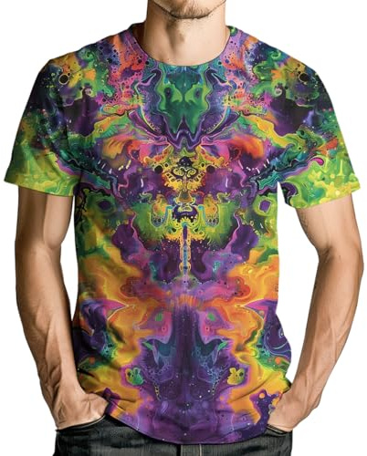 RASBCTK Psykedelisk batikskjorta för män kvinnor grafiska t-shirts unisex 3D-tryckta kortärmad nyhet toppar T-shirts, Färg, L