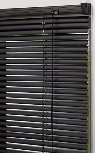 Lister Cartwright 25mm PVC Venetian Blinds Windows Blind Easy Fit Child Safety Included (Black, 147 cm Width x 160 cm Drop)