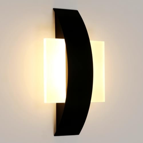 Mckalen Applique da Parete Interno LED, 12W 1350LM Lampada da Parete LED Nero, Lampada LED da Muro Moderno per Camera da Letto Soggiorno Scale Cucina Corridoio, Bianca Calda 3000K