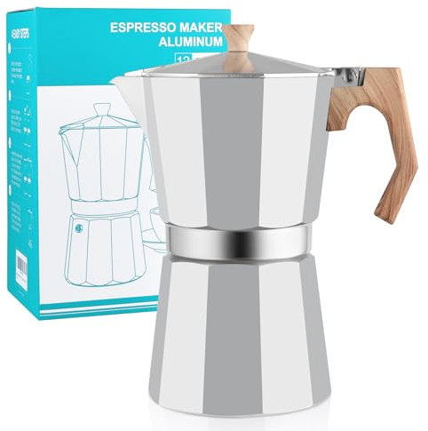 wedrink Moka Pot Stovetop Espresso Maker Italian Caffettiera Coffee Maker Coffee Pot 12 cup Aluminium Stovetop Camping Espresso Maker Manual Cuban Coffee Percolator