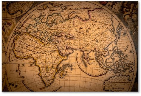 Postereck - 3336 - Karta, rustik, retro, gammal världskarta – Skola, Klassrum, Väggdekor Tryck - duk - 40,0 cm x 30,0 cm