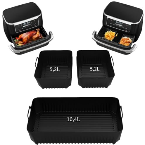 3PCS Moule Silicone Air Fryer pour Ninja,Moule Air Fryer AF500EU/Foodi Flex 10.4L, Set Accessoires Airfryer avec 2×5.2L + 1×10.4L, Plat Air Fryer Ninja 10.4L, Accessoire Air Fryer pour Ninja