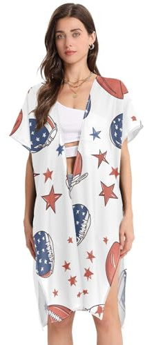 STAYTOP American Football Ball and Helmet Women's Kimono Swimsuit Coverups Summer Beach Casual Loose Cardigans for Swimwear