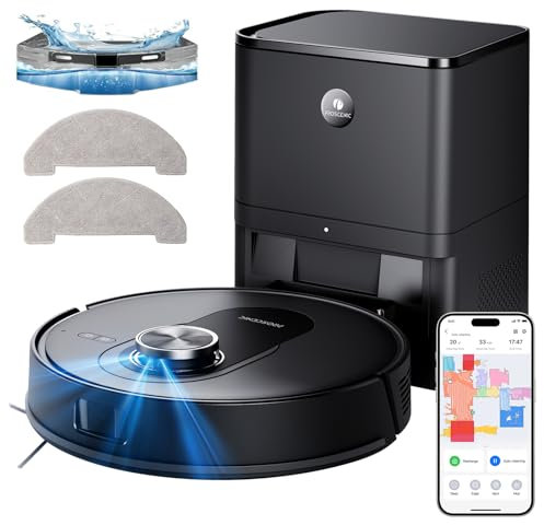 Proscenic Q8 Max+ Robot Vacuum with Mop, 8000Pa 200Min Robotic Vacuum, Smart Obstacle Avoidance, 60 Days of Hands-Free Cleaning Self-Emptying, APP/Remote/Voice Control for Floor Carpet Pet Hair