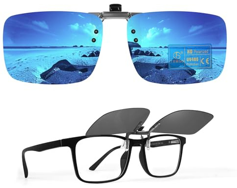TEMSO Clip On Sunglasses Mirror For Mens Womens,Flip Up Polarized Fit Over My Glasses On Holiday,UV400 Protection|HD Vision|True Color|Ice Blue|60 * 46mm