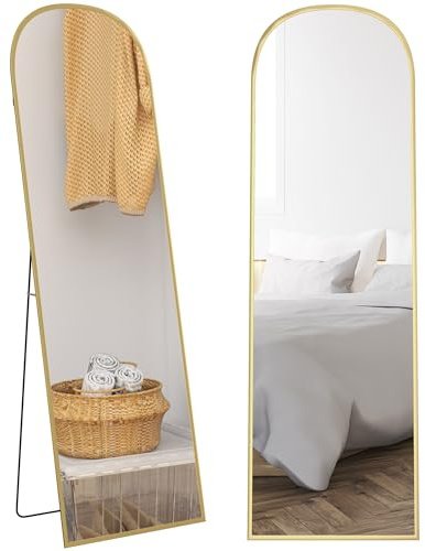 HOMCOM Specchio da Terra ad Arco Moderno, 50x161.5 cm Specchio da Parete e Autoportante a Figura Intera con Cornice in Lega di Alluminio e Supporto, per Camera da Letto, Soggiorno e Ingresso, Oro