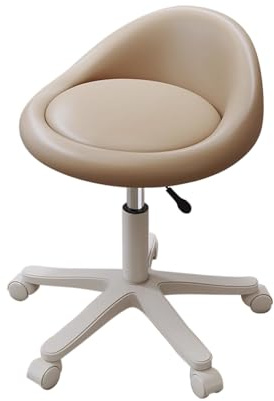 Tabouret Ergonomique a Roulettes Reglable en Hauteur 47-57cm 360° Pivotant Tabouret Bureau avec Dossier a Domicile, pour Maison, Magasin, Cuisine, Beauté(Khaki)