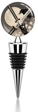 Samurai Sword Draw Wine Bottle Stopper Decorative Vacuum Silicone Wine Stopper with Beautiful Art Glass Reusable Beverage Bottle Sealer Keeps Fresh